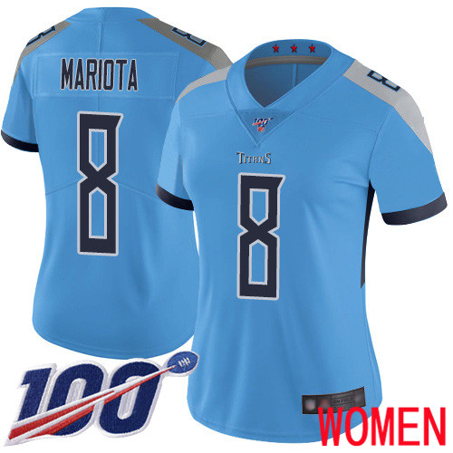Tennessee Titans Limited Light Blue Women Marcus Mariota Alternate Jersey NFL Football #8 100th Season Vapor Untouchable
